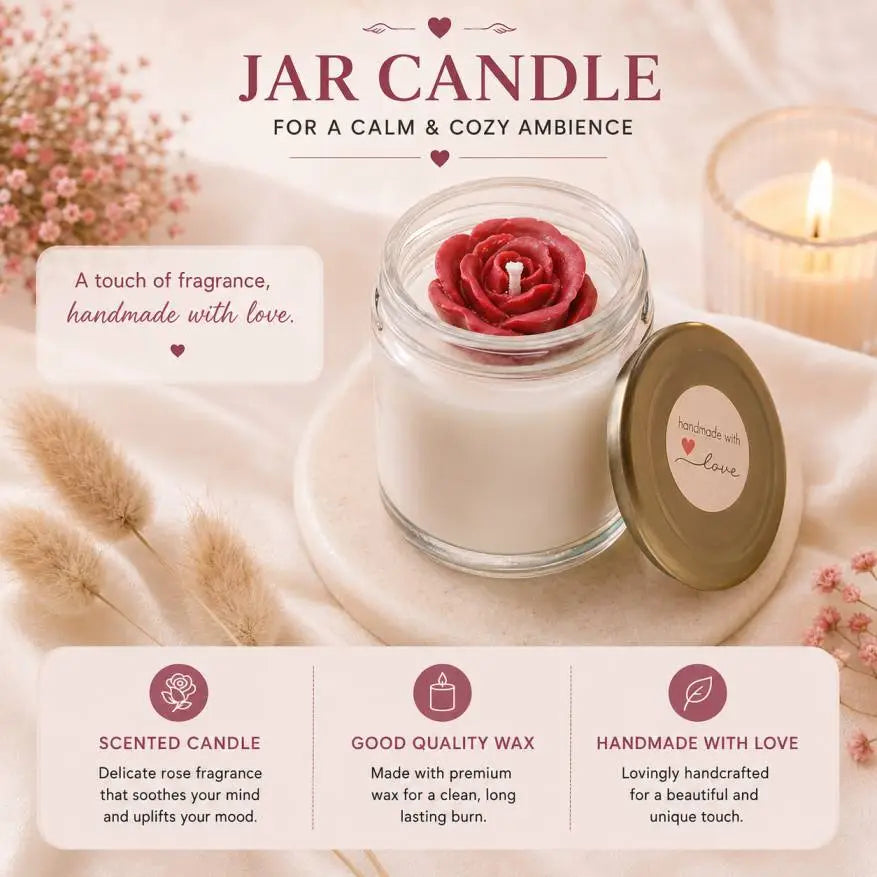 Premium scented soy wax candle in a clear glass jar with a soothing fragrance, ideal for home décor, relaxation, gifting, and aromatherapy.