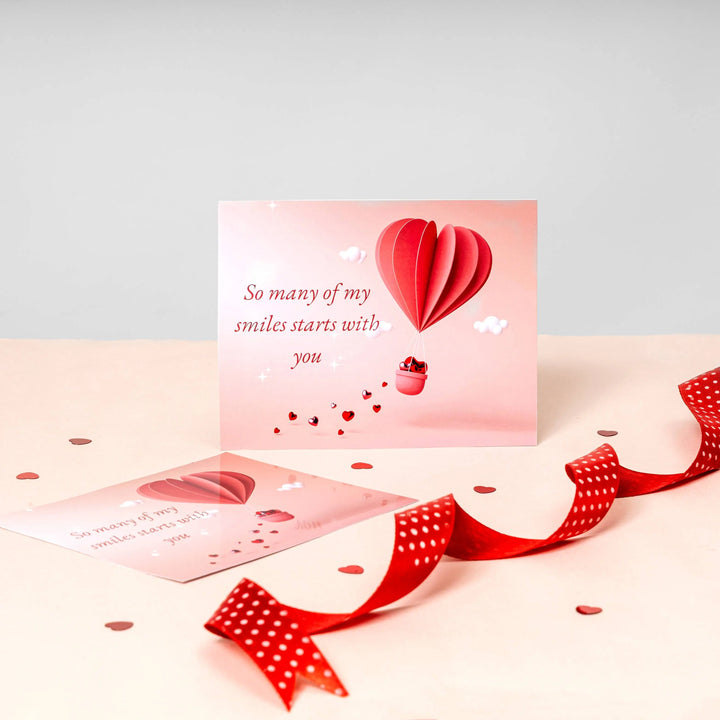 Rarejoy Gifts personalized greeting card with a romantic heart balloon design and heartfelt message, perfect for Valentine's Day, anniversaries, birthdays.