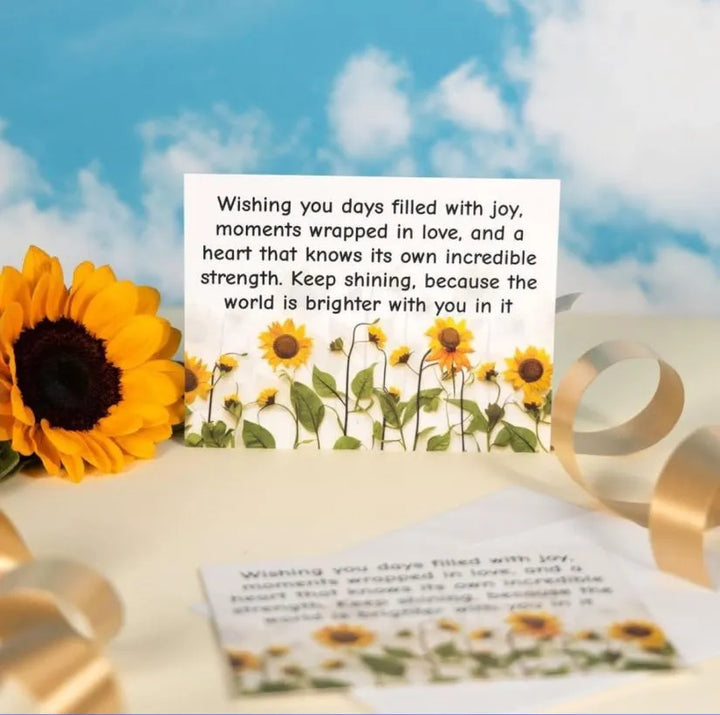 Sunflower-themed inspirational greeting card with heartfelt message for a special occasion