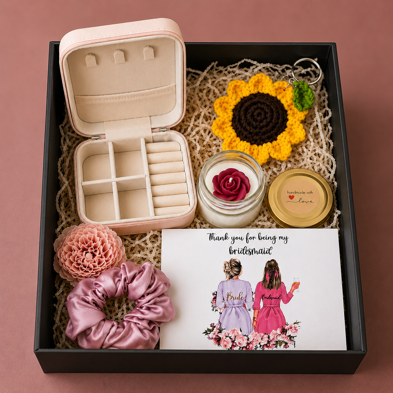 Rarejoy Gifts premium pink travel jewelry organizer with compartments for rings, earrings, necklaces, and bracelets, ideal for bridesmaids and women.