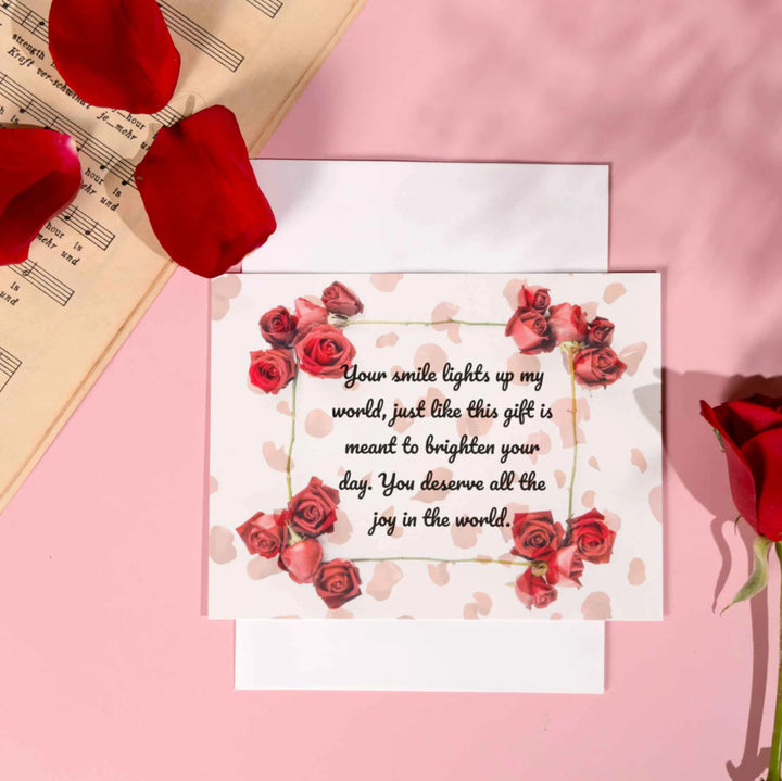 Romantic greeting card with heartfelt message and floral design – personalized message card for birthdays, anniversaries, and Valentine's Day gifts.